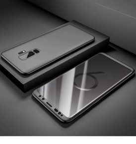 Твърд калъф лице и гръб 360 градуса със стъклен протектор FULL Body Cover за Samsung Galaxy A6 Plus 2018 A605F черен